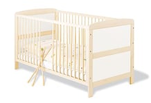 Lit de bébé, lit d'enfant Florian, avec barreaux et sommier à Lattes Amovibles, Transformable en lit Junior, en Bois, L 145 cm, l 76 cm, H 83 cm