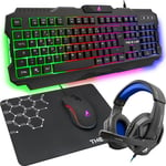 Combo ARGON E - Ensemble Gaming 4 en 1 - Clavier Gamer AZERTY Rétroéclairé, Souris Gamer 3200 DPI, Micro Casque Gaming, Tapis de Souris Antidérapant - Version Française