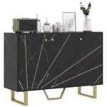 HOMCOM Meuble de Rangement Buffet Salon avec 2 placards 3 Portes et étagère réglable, Pieds en métal - dim. 107L x 35l x 75H cm, Aspect marbre Noir