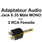 Adaptateur 2 x RCA Femelle vers Jack 6,35 Mâle MONO