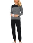 Aseniza Pyjama Femme Hiver Ensemble Pyjamas Femmes Coton,Survêtement Femme Ensemble Manche Longue Haut à Rayure