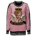DOLCE & GABBANA Oversize Velvet Sweater Sweatshirt DG DEVOTION Crown Pink 09739