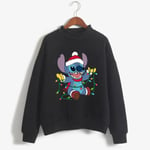 Rosa turtleneck hoodie Stitch Roliga kvinnor Harajuku Söt Lilo and Stitch Animetröja Manga Streetwear Hoody Kvinna black940 L