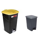 Tayg - Poubelle de 60 litres avec pédale, base noire et couvercle jaune, plastique & SUNDIS Flat Bin, poubelle à pédale 30 L, rectangulaire, en plastique recyclé, avec anses