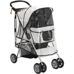 Poussette buggy pliable animaux chariot pliant chien chat porte-gobelet panier de rangement inclus roues avec frein tissu 600D Oxford métal gris