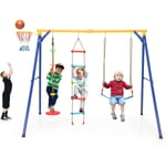 Goplus - Portique Balançoire Exérieur Enfants 3-9 Ans avec Nid/Panier de Basket/Balançoire/Échelle d'Escalade/Balançoire à Corde