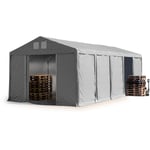 Intent24 - Tente de Stockage entrepôt 5x10 m Hall Hangar avec Hauteur de côté de 3m bâche pvc 850 n gris 100% imperméable abri Long Terme Porte