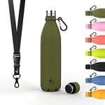 Daikoku - Bouteille d'Eau en Acier Inoxydable | Thermos Isotherme 750ml | Sans BPA | Etanche | Idéale pour le Sport, le Bureau, la Randonnée | Vert Militaire | 750 ML