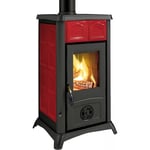 Nordica - Poele a' bois La Extraflame Gemma revetement exte'rieur en faience couleur bordeaux 6 kw 172 m chauffe'