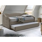 Vente-unique Lit banquette gigogne 2 x 90 x 190 cm - Velours - Taupe + Matelas - LENVIA