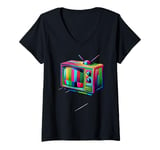 Womens Vintage Television TV Retro 70s 80s V-Neck T-Shirt