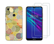 NOVAGO Compatible avec Huawei Y6 2019 /Honor 8A -Coque Souple Solide Anti Choc avec Impression + 2 Films Protection écran Verre trempé résistant (Coque+ 2 Films, Ronds)