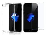 Novago Compatible avec iPhone SE 2020,iPhone 8, iPhone 7-4,7'' (Coque + Film) Coque Gel transprente et Solide Anti Choc + 1 Film en Verre trempé 0.26 mm résistant (Transparent)