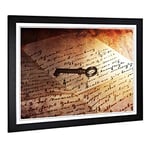 Big Box Art Framed Print of Antique Key and Letter Design | Wall Art Picture | Home Decor for Kitchen, Living, Dining Room, Lounge, Bedroom, Hallway, Office, Black, A2 / 24.5x18 Inch / 62x45cm