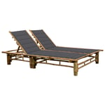 Transat Chaise Longue Bain De Soleil Lit De Jardin Terrasse Meuble D'extérieur Pour 2 Personnes Avec Coussins Bambou Helloshop26 02_0012906