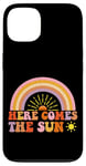 Coque pour iPhone 13 Here Comes The Sun Style rétro arc-en-ciel