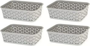 4 x Curver Rattan Storage Basket Container Tray Tubs Office Home A6 - Grey