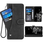 ELISORLI Compatible with Samsung Galaxy S20 Ultra Glaxay S20ultra 5G Wallet Case and Wrist Strap Lanyard Leather Flip Card Holder Stand Cell Phone Cover for Gaxaly 20S S 20 A20 20ultra G5-Black