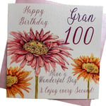 WHITE COTTON CARDS WBA100 G-Rose Gerbra Happy Birthday 100 Granny Have a Wonderful Day 100ème Anniversaire Faite à la Main Blanc