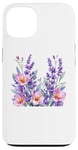 iPhone 13 purple, white flowers lavender floral blossoms green leaves Case