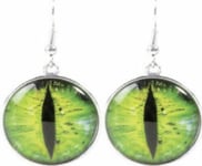 Pair of Green Cats Eye Earings Halloween Adult Costume Accessory