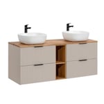 Meuble double vasque 140cm 2 niches Adriel Cachemire et Bois