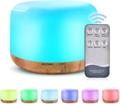 Diffuseur D'Huiles Essentielles 300Ml,7 Couleurs Led Lampe Humidificateur Ultrasonique,Humidificateur D'Air Bébé Avec Timed Et Télécommande,Arrêt Automatique Pour Chambre À Coucher,Bureau