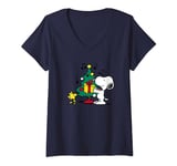 Womens Peanuts - Snoopy & Woodstock Christmas Tree V-Neck T-Shirt