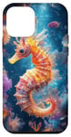 Coque pour iPhone 12 mini Hippocampe éclatant au milieu de la flore sous-marine colorée