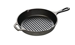 Lodge 26.04 cm / 10.25 inch Pre-Seasoned Cast Iron Round Grill Pan, Black