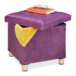 Relaxdays Tabouret de Rangement, Couvercle-Plateau, Pieds en Bois, Pouf carré, H x L x P : 35x38x38 cm, Mauve