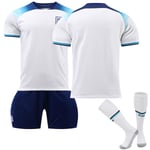 England VM 2022 hemmatröja England lagtröja fotbollströja T-shirt Shorts Kit Fotboll 3-delade set för barn Vuxna Kids 24(130-140cm)