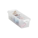 SmartStore 3.5L Petite Boîte Rangement Plastique avec Compartiments et Couvercle-Transparentes-Emboîtables et Empilables-Apte au contact alimentaire, sans BPA-Fermeture à Clips Blancs- L38xW14xH11cm