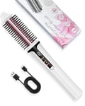 Thermal Brush Cordless,22 mm USB Rechargeable Hot Brush Hot Comb,3 in 1 Round Hair Brush-Hair Volumizer Curl Brush,Travel Hair Straightener Brush,Hot Brushes for Hair Styling,3 Temp Levels (White)