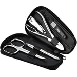 marQus Manicure Set Men - Mens Nail Grooming Kit for Professional Care, Stainless Steel Nail Cutter, Scissors, Clippers, Sapphire file and Tweezers in a Black Leather Case