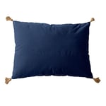 Coussin Bleu Marine avec 4 Pompons Jute - Rectangulaire 50x70 cm - 100% Coton certifié Oeko Tex - Oreiller décoratif de qualité - Collection Panama - Enjoy Home