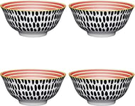 KitchenCraft Ceramic Bowl Set with Brush Stroke Pattern and Stripes, Stoneware, Multi Colour, 15.5 cm, Set of 4 Bowls