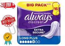 Always Discreet Incontinence Pads, Long Plus, 16 Towels, BIGGER PACK, Odour Neu