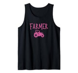 Pink Tractor Farmer Farm Girl Tank Top