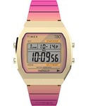 Timex T80 Montre unisexe, 36 mm, bracelet en résine rose, cadran numérique, boîtier doré TW2V74400