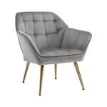 Fauteuil Salon Moderne Fauteuil Scandinave avec Pied Doré Fauteul Design Salon Rembourré Fauteuil 1 Place pour Chambre, Velours, Gris