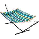 Yaheetech - Hamac avec Support en Métal Hamac sur Pied pour 2 Personnes Toile avec Barre Oreiller Sac de Transport pour Extérieur Intérieur Jardin