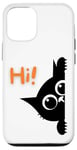 Coque pour iPhone 12/12 Pro Mur d'escalade pour chat noir avec inscription « Hi »