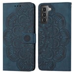 Étui Samsung Galaxy S21 5G Housse Motif de fleurs de mandala PU Cuir Portefeuille Étui à rabat avec Support - Bleu