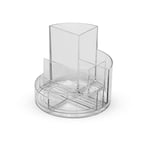 MAUL organisateur de bureau MAULrundbox 140x125mm | Organiseur stylé à 6 compartiments | Pour ranger stylos, ciseaux et carte de notes | Rangement pratique pour le bureau | Transparent