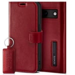 SURAZO Étui de protection en cuir pour Google Pixel 8a - Pliable - Étui de protection à rabat en cuir véritable - Avec aimant, compartiment pour cartes, protection RFID, fonction support - Rouge Costa