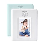 OBERSTER 2Pcs 64 Pockets Photo Album for Fujifilm Instax Mini 7s 8 8+ 9 25 50s 70 90, 2x3 Inch Mini Photo Album Compatible with Instant Camera Photo Book Name Card Holder (Light green+White)