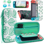 Étui Pour Nintendo Switch Ensemble D'accessoires Pour Animal Crossing Green Leaf Sac De Rangement Protecteur Avec Docking Clear Cover Crystal Shell & Screen Protector & Thumb Grips (Vert)