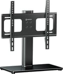 Pied Support TV en Verre Trempé pour 26-55 Pouces TV, Support TV sur Pied Poids de 30 kg - Pied de Tele VESA 75x75 - VESA 400x400/Support TV Montage sur Table Hauteur Réglable PT1-B Noir