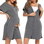 iClosam Chemise de Nuit Maternité Femme Coton Robe Allaitement Con Bouton Pyjama Maternité Manche Courte Nuisette Enceinte Devant Ouvert Doux et Confortable S-XXL